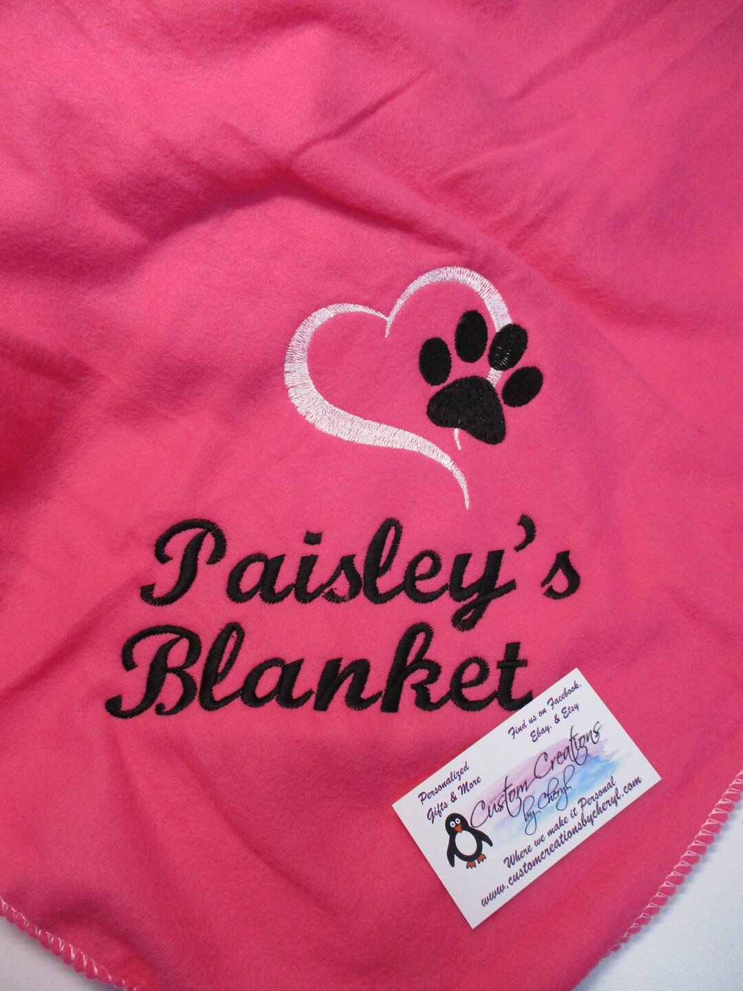 Personalized Dog Blanket Heart Paw 50 X 60 Polar Fleece, Custom Name