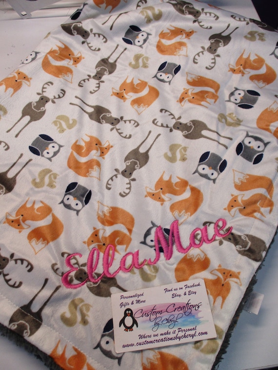 Personalized Coral Pink Forest Fox 30 X 40 Minky Blanket With