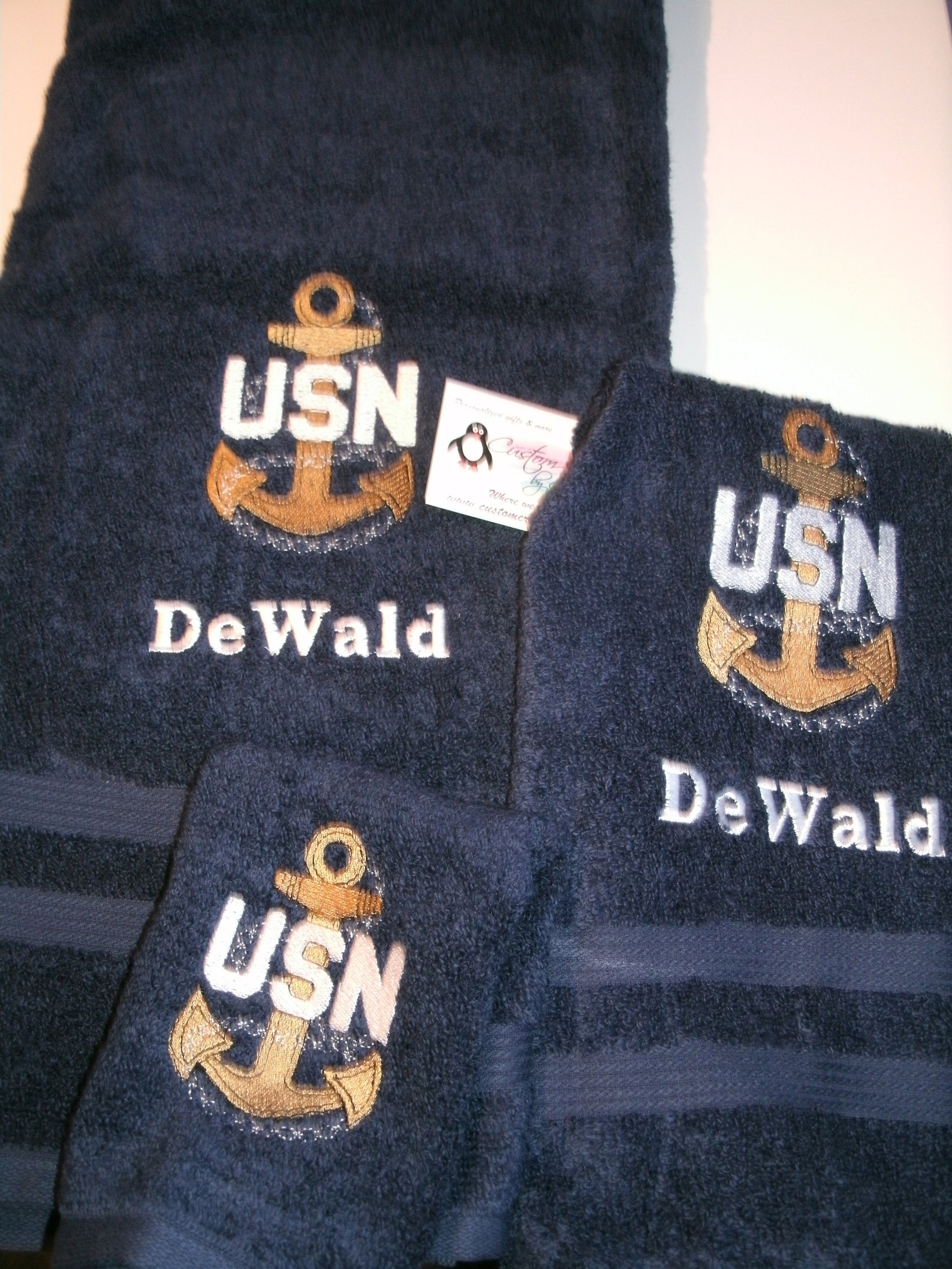 USN Navy Anchor Personalized Towel Set Bath Hand Towel & Etsy