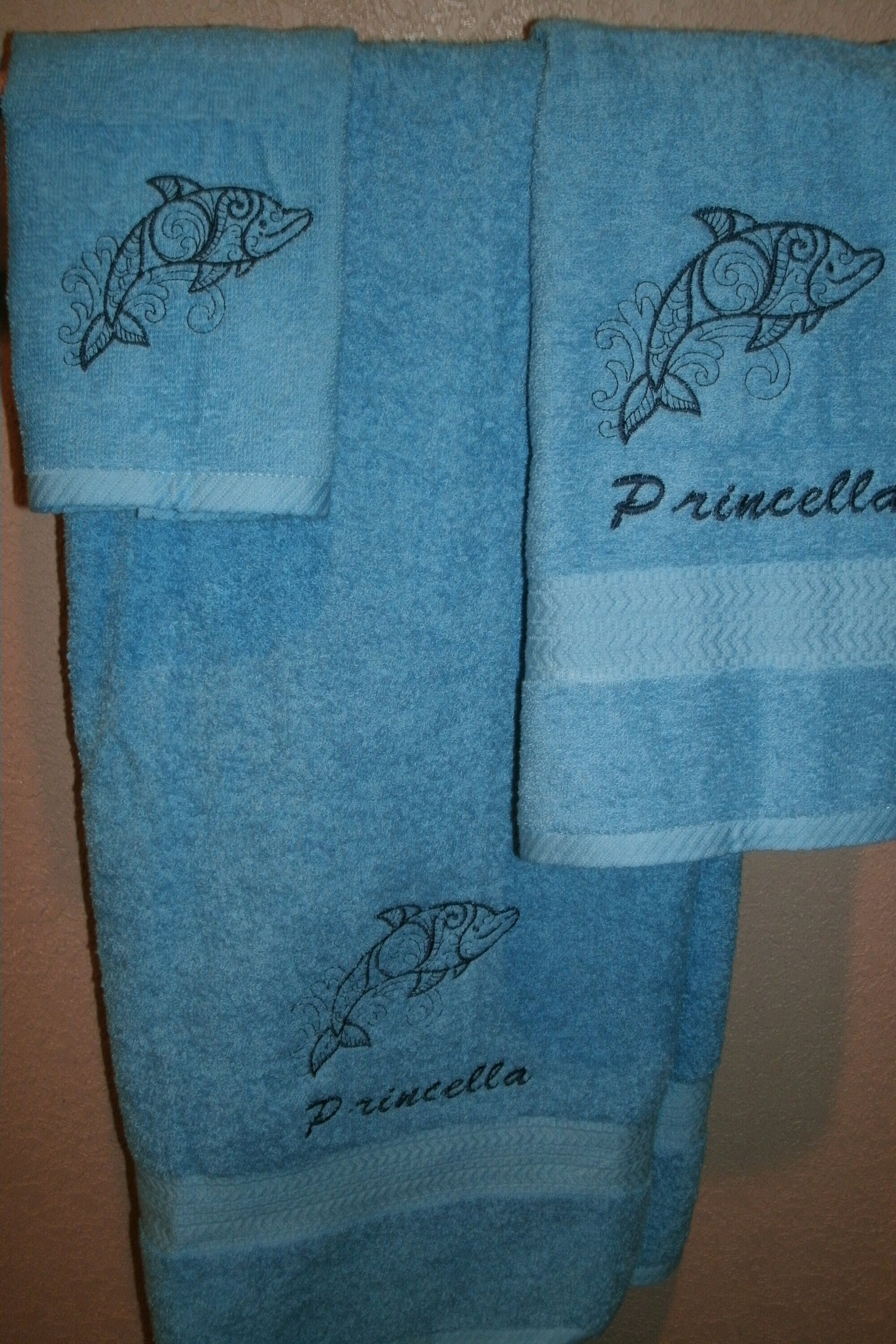 Dolphin sketch Nautical Personalized 3 piece Towel Set Bath towel, Hand  towel, & Washcloth Any Color