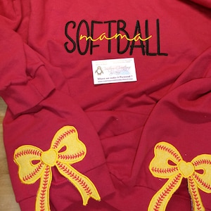 Softball Mama Embroidered Sweatshirt, Side Split Bows, Custom Sports Mom Apparel