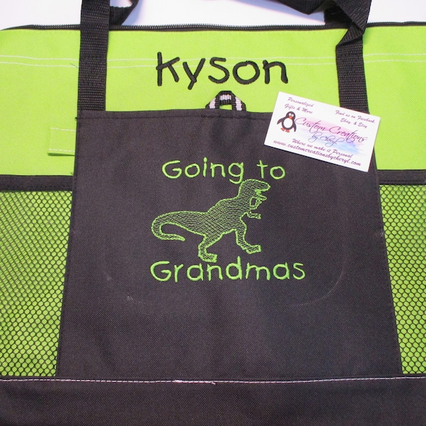 Going to Grandmas Dinosaur Personalized Overnight Tote Bag Personalized  Personalized Tote bag ... Great Gift Idea !!