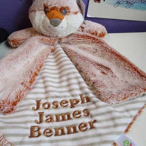 Woodland Fox Luvster  Personalized  Animal Security Blanket Blankie.. Custom Made Any Name & Color EMBROIDERED