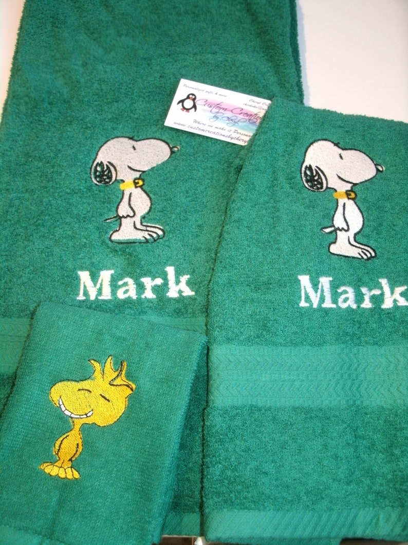 Snoopy Personalized 3 piece Bath set Bath Hand Washcloth Etsy