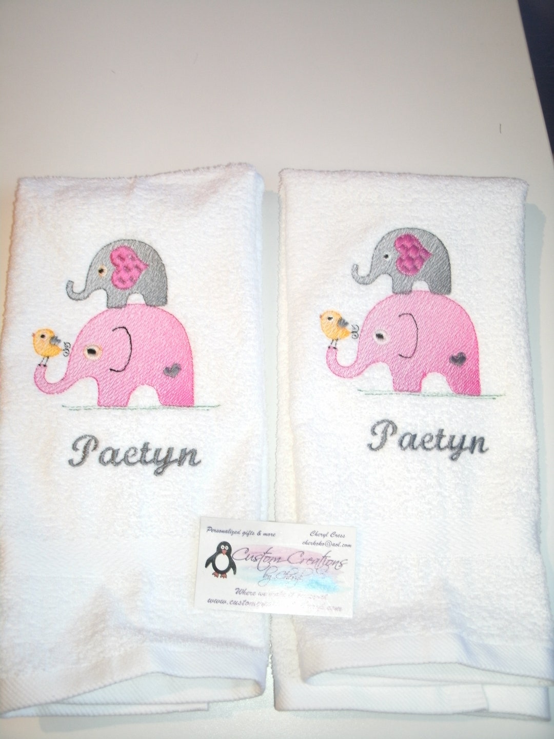 Elephants Stacked Personalized Hand Towels Dish Towels Kitchen Towels 2