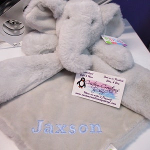 Luvster Gray Elephant  Luvster  Personalized  Animal Security Blanket Blankie.. Custom Made Any Name & Color EMBROIDERED