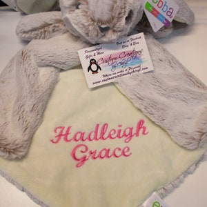 Custom Bunny Rabbit Luvster,  Personalized Bunny Security Blanket,  Custom Name EMBROIDERED on a Bunny Rabbit Luvster Security Blanket