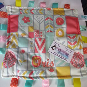 Color Blocks Square Taggie Personalized Security Blanket Blankie. Custom Embroided Any Name & Color Personalized Taggie Blanket