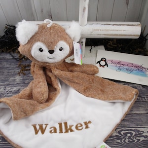 Woodland Fox Luvster Personalized  Animal Security Blanket Blankie.. Custom Made Any Name & Color EMBROIDERED