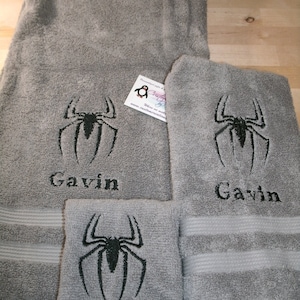 Spider Super Hero  Spider Logo Personalized 3 piece Bath towel, hand towel & Washcloth Set Super Hero
