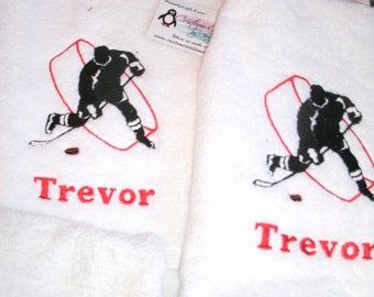 Custom Hockey Player Towel Set, Personalized 3 piece Hockey Player Towel Set, Personalized Hockey Towels, Custom Hockey Towel Set, Hockey