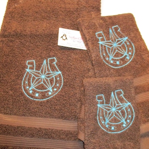 Western horseshoe  star Personalized 3 piece Bath towel, hand towel & Washcloth Set Horse