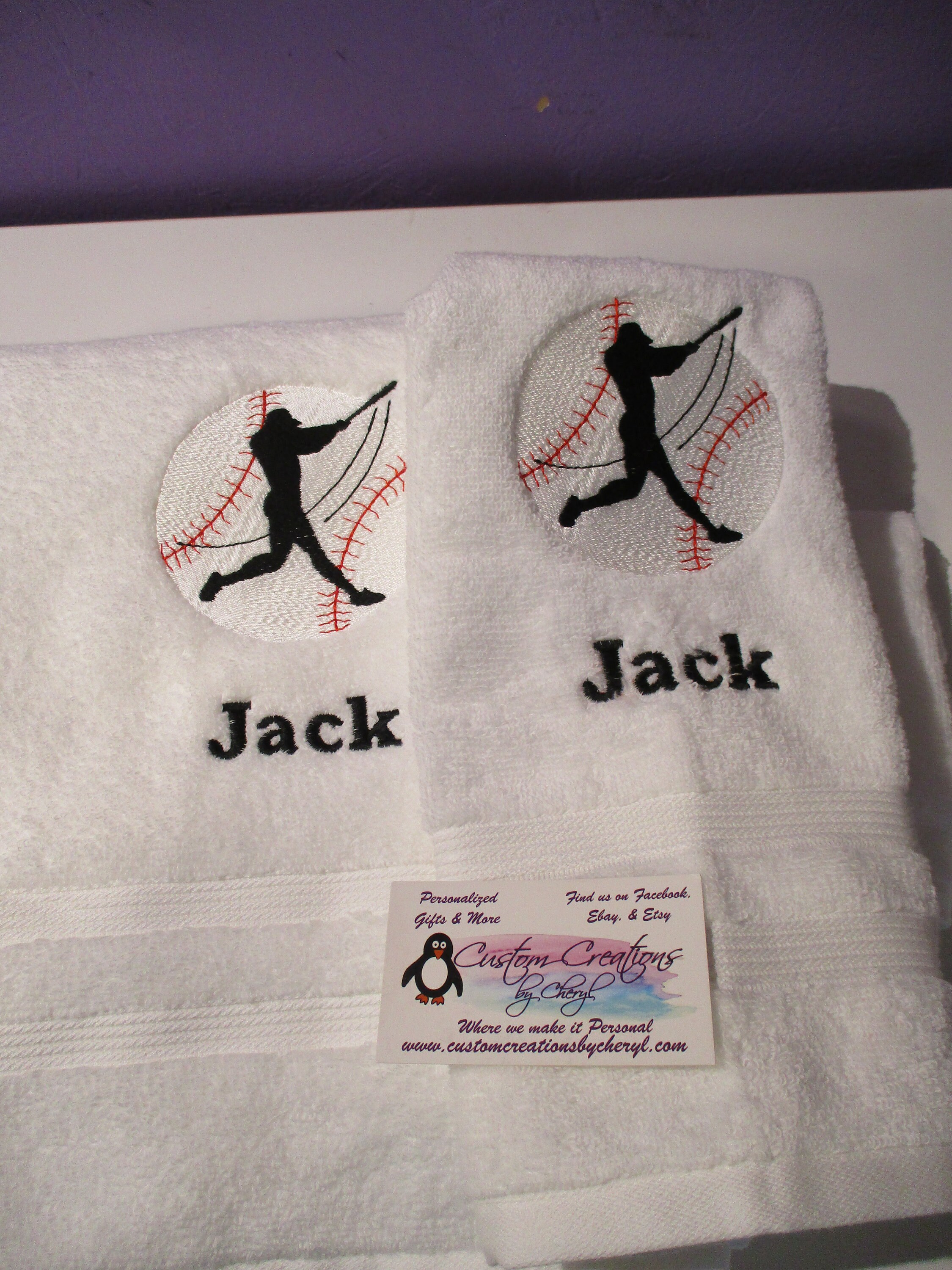 Baseball Batter Personalized Hand towels or Kitchen Towels Set Etsy