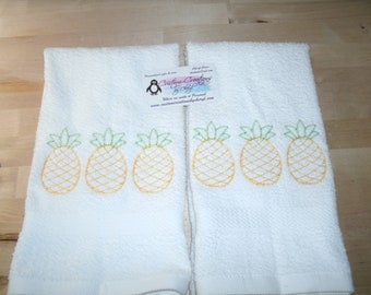 Pineapple Trio Tropical Sketch Personalized Kitchen Dish Hand Towels 2 Piece Set ANY COLOR