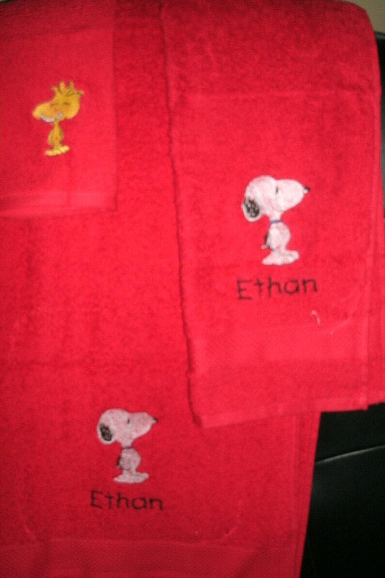 Snoopy Personalized 3 piece Bath set Bath Hand Washcloth Etsy