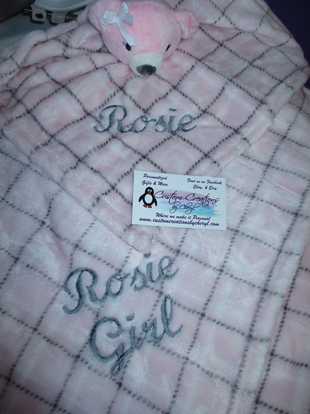 Pink Plaid Bear Personalized Security Blanket Set, Bear - Main Image