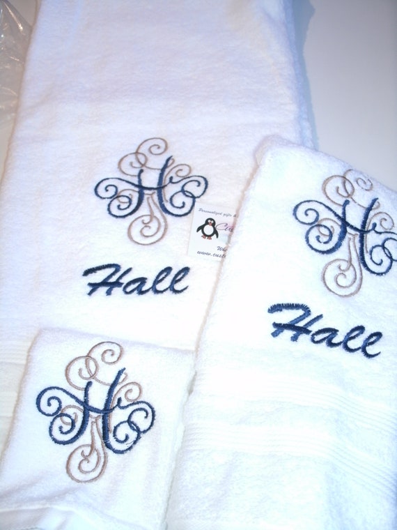 Embroidered Hand Towel Classic Single Letter Monogram – Threads