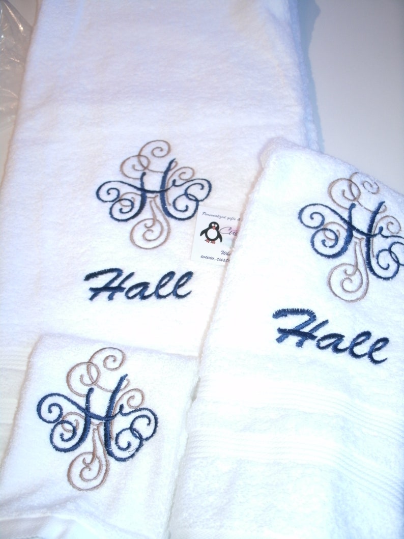 Monogram Adorn Letter Initial Personalized 3 Piece Bath Towel Etsy