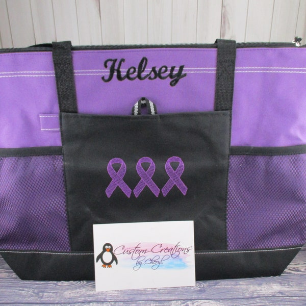 Cancer Ribbon Trio Personalized Tote Bag,  Awareness Personalized Tote Bag, Personalized Cancer Awareness Tote Bag, Any ribbon color