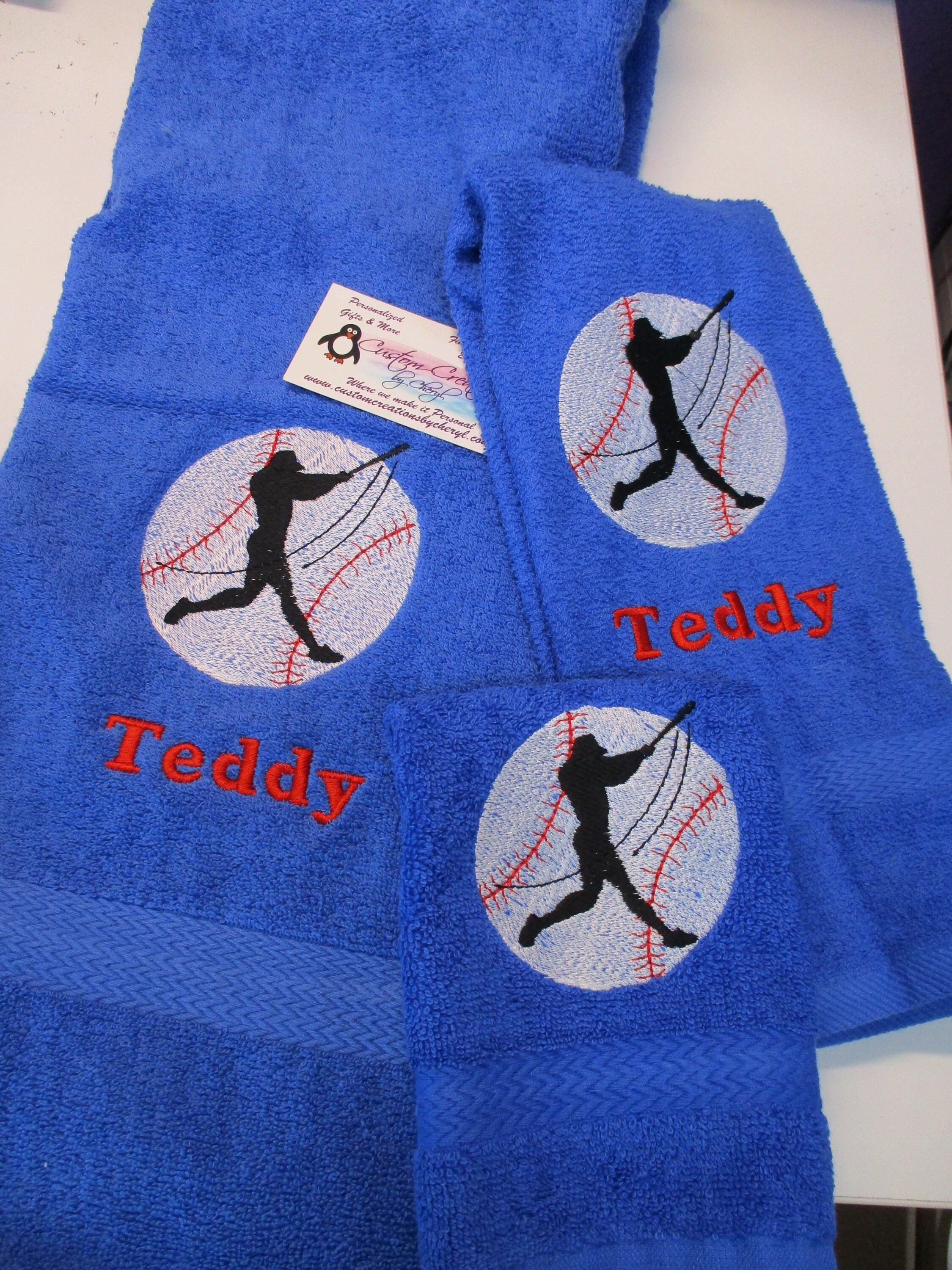 Baseball Hitter Personalized 3 Piece Baseball Bath Towel 