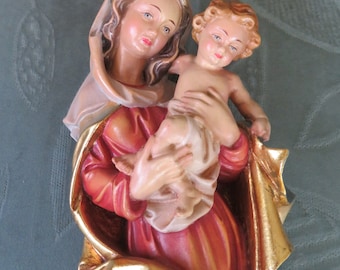 Madonna Figur mit Sockel 53,5cm x 14cm Skulptur 1989 Vintage Religion Dekoration Deko sehr gut erhalten Maria