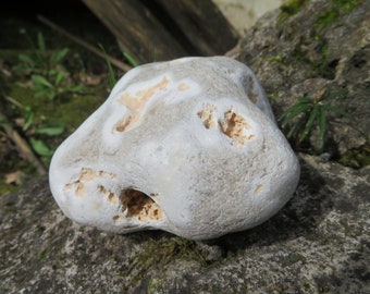 Keltischer Lochstein aus der Normandie Hag Stone naturbelassen 525 Gramm 10cm Esoterik Schutzstein Ritualstein Stein Hexenstein Mineral