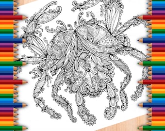 Crab Tangle Digital Colouring Page