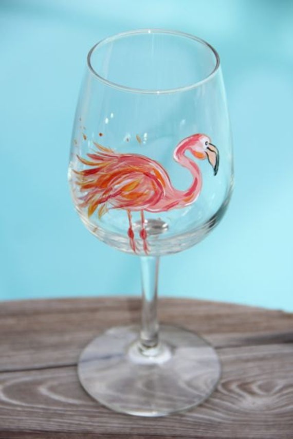 Items similar to Hand Painted Flamingo on Wine Glass on Etsy