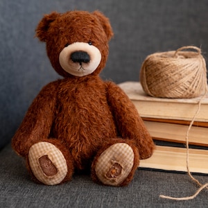 Very old brown teddy bear 9.84in. mohair Artist teddy bear OOAK teddy Easter gift teddy image 2