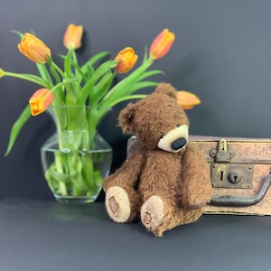 Very old brown teddy bear 9.84in. mohair Artist teddy bear OOAK teddy Easter gift teddy image 6