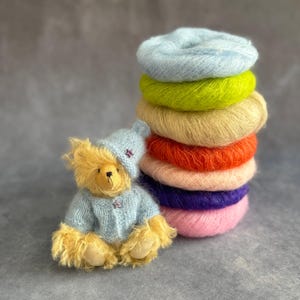 LITTLE Mohair Teddy Bear in knitted clothes 4 colors Stuffed Animal Cute Soft Bear Toy Gift For Girl For Mom Gift for Her Newborn baby gift
