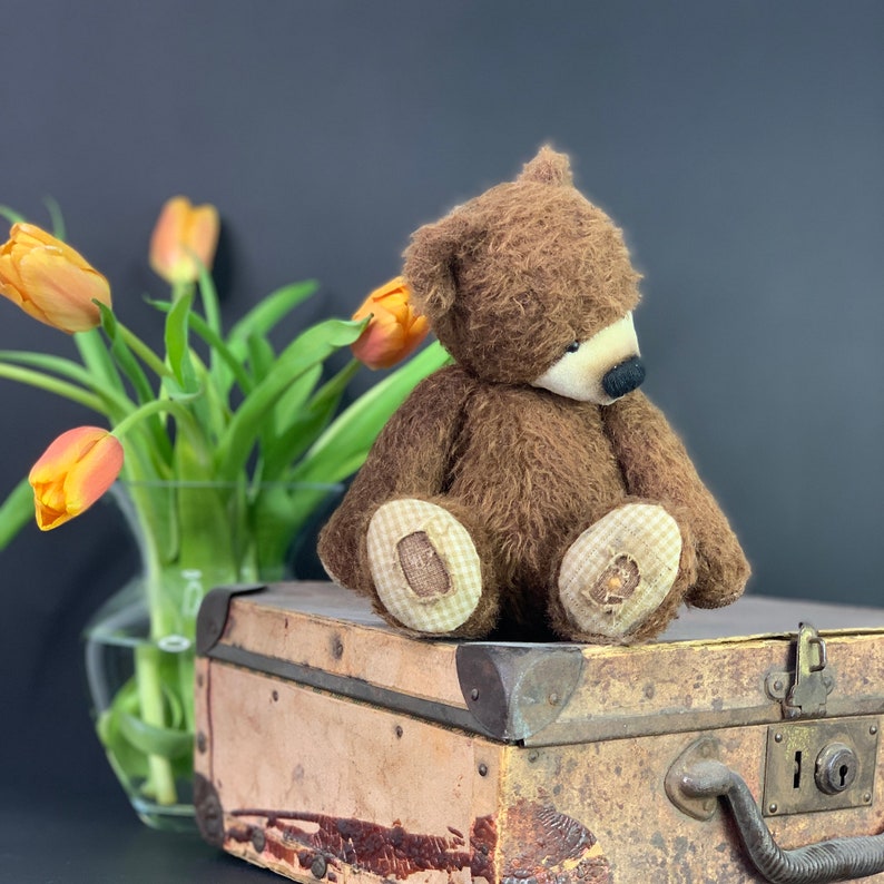 Very old brown teddy bear 9.84in. mohair Artist teddy bear OOAK teddy Easter gift teddy image 10