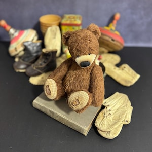 OOAK Nounours en mohair marron 25 cm Ours d'artiste vintage avec articulations dans 5 directions avec patchs effet vieilli, objet de collection