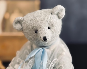 OOAK Mohair Teddy Bear, Collectible Artist Bear, Light blue Small Teddy bear Gift