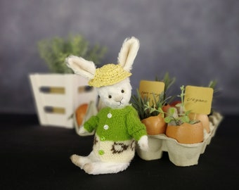 White cute Rabbit 6.29 inch Miniature Bunny gift for girl Pocket Sized Rabbit Easter gift