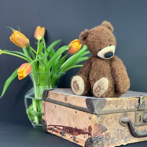 Very old brown teddy bear 9.84in. mohair Artist teddy bear OOAK teddy Easter gift teddy image 8