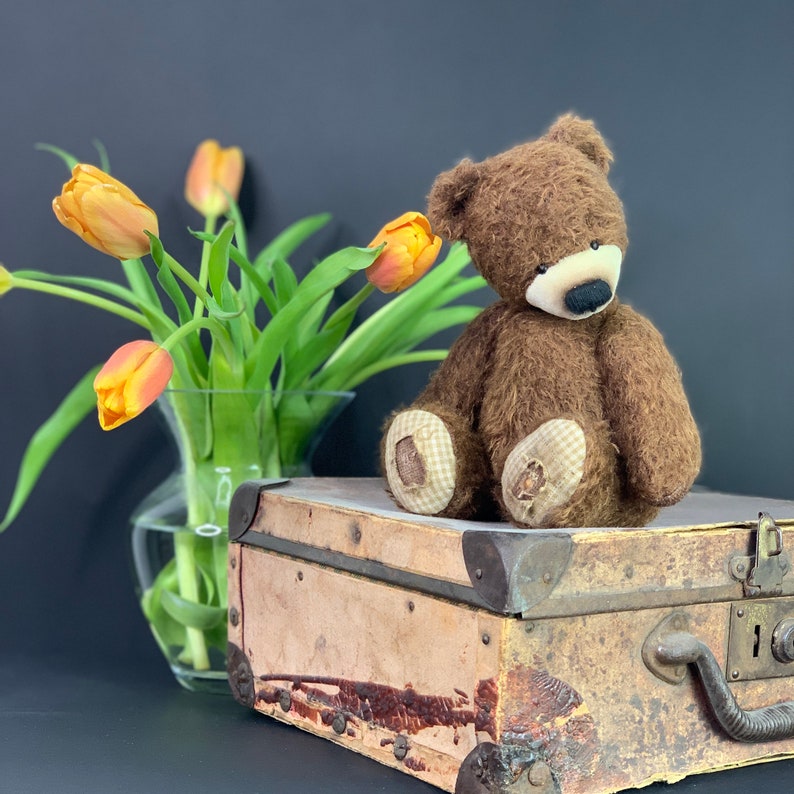 Very old brown teddy bear 9.84in. mohair Artist teddy bear OOAK teddy Easter gift teddy image 8
