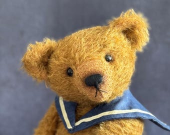 Urso de pelúcia vintage de mohair: traje de marinheiro, bicho de pelúcia colecionável de lã de madeira (30 cm)