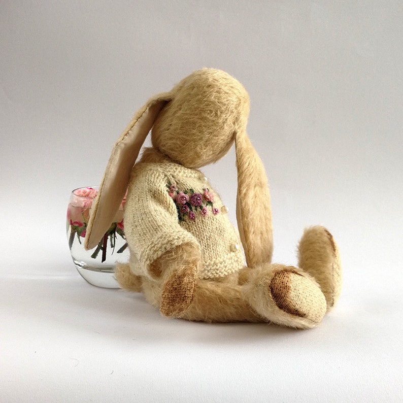 Hand knit cardigan 29 cm Easter bunny Artist bunny Hand made bunny Stuffed Animal Soft Toy Artist teddy bunny 11.4 in