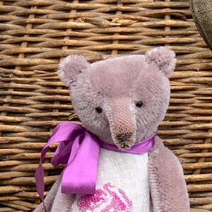 Mohair Little Teddy Bear 22 cm (8.66in.) One Of A Kind Vintage Look Embroidered Violet Stuffed Animal Cute Bear Toy Gift For Girls Mom