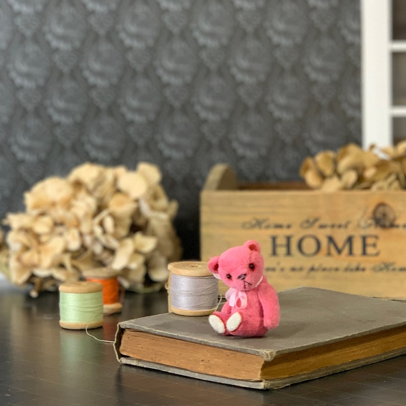 Miniature teddy bear 2.36 in 6.0 cm for you or your doll pink mini teddy bear Artist teddy bears Hand made teddy bears Tiny Bears image 1