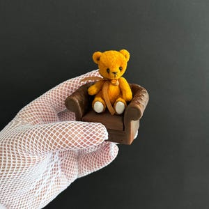 Miniature teddy bear with chair (6.0cm) 2.36in. Tiny teddy bear Gift & Home Decor