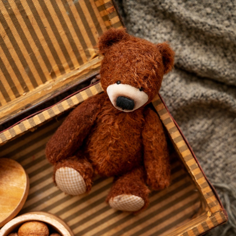Very old brown teddy bear 9.84in. mohair Artist teddy bear OOAK teddy Easter gift teddy image 1