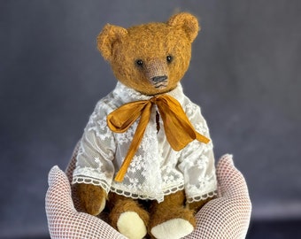 Teddybär Toffee 23 cm (9,06 Zoll) Wie ein Vintage-Teddybär, handgemachter Ooak-Teddybär, altmodischer Teddybär, brauner Teddybär