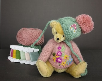 Oso de peluche de mohair hecho a mano: Oso artista de 7 pulgadas
