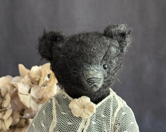 Penny little Teddy bear mohair teddy bear 22 cm (8.66in) Like a vintage teddy bear hand made ooak teddy bear black teddy bear