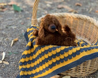 Cute little puppy with knitted blanket Artist mohair dog Brown puppy