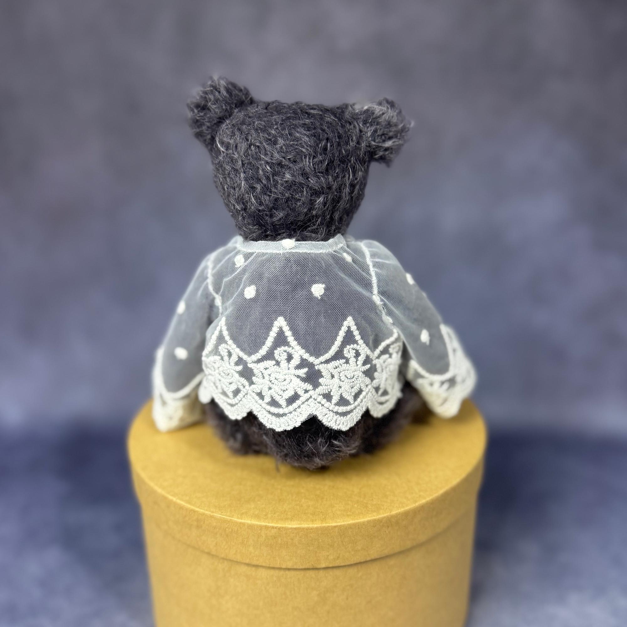 小さなモヘアテディベア ハンドメイド グレー：ヴィンテージスタイル