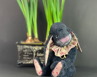 Black bunny (9.45in.) 24 cm Hand made Artist Bunny Easter gift for mom