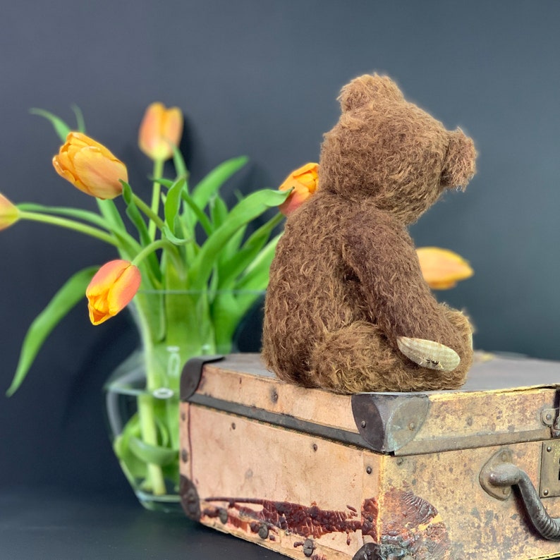Very old brown teddy bear 9.84in. mohair Artist teddy bear OOAK teddy Easter gift teddy image 9